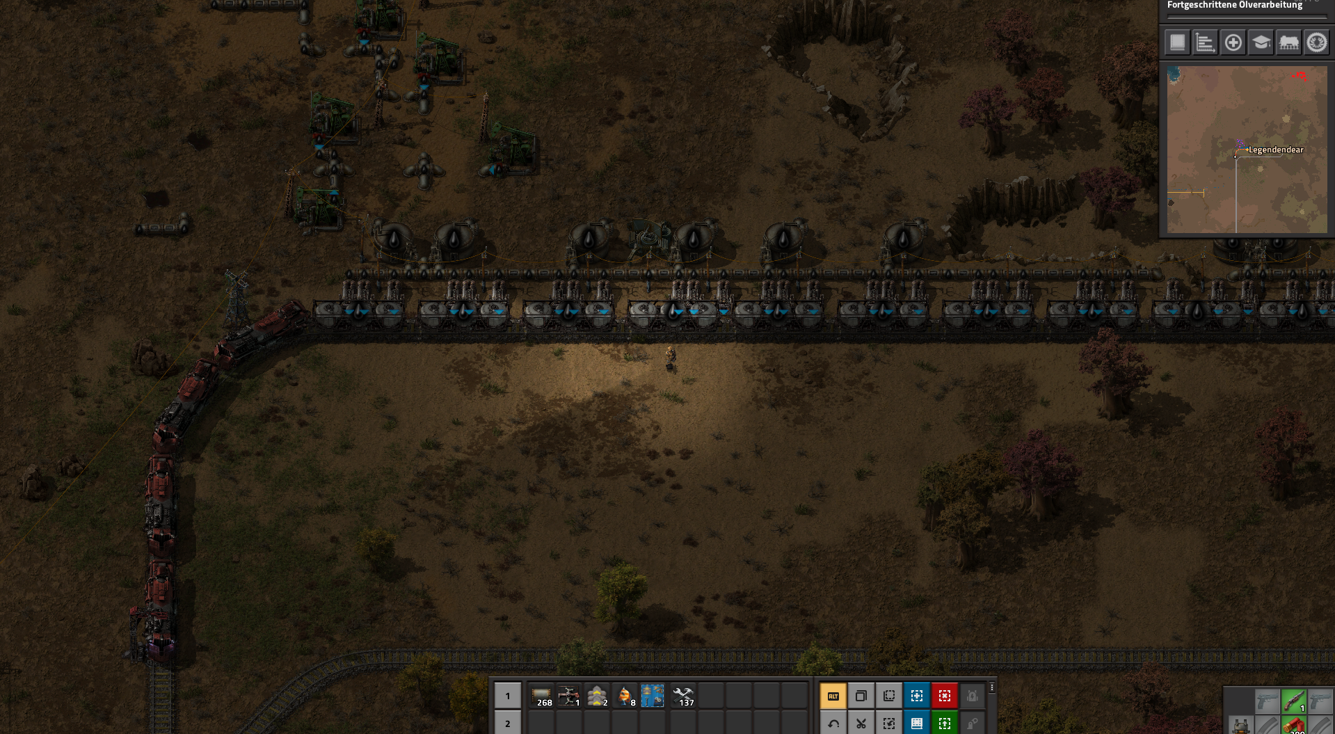 Here is the problem:<br />The pumps are not able to connect to the fluid wagons even though the pumps are on the straight railway.<br />That bug only occures if the train station is behind a curve.