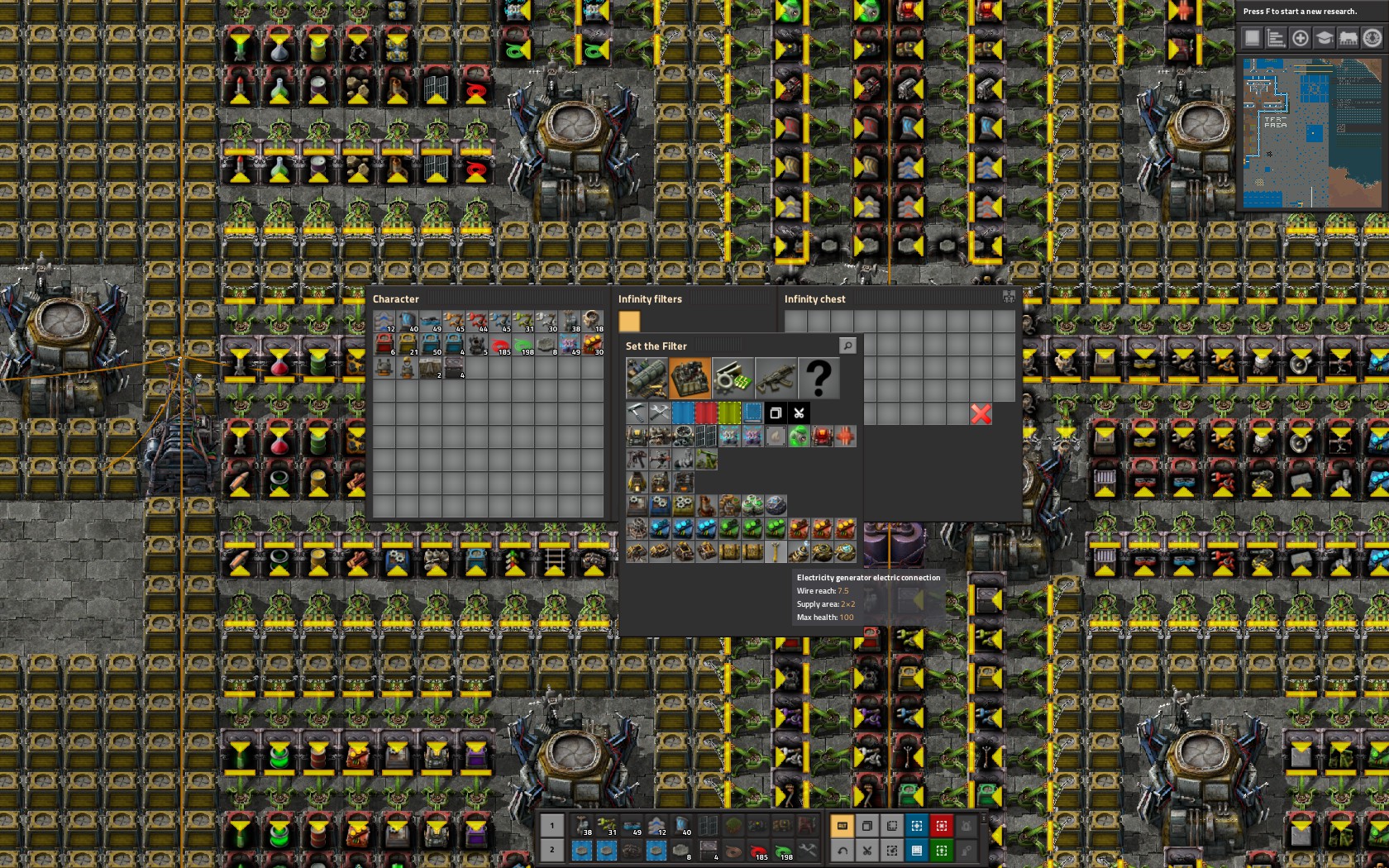 Electricity generator electric connection from the infinity chest.