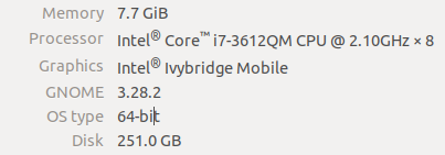 This a screenshot of About of Ubuntu, which shows some config information.