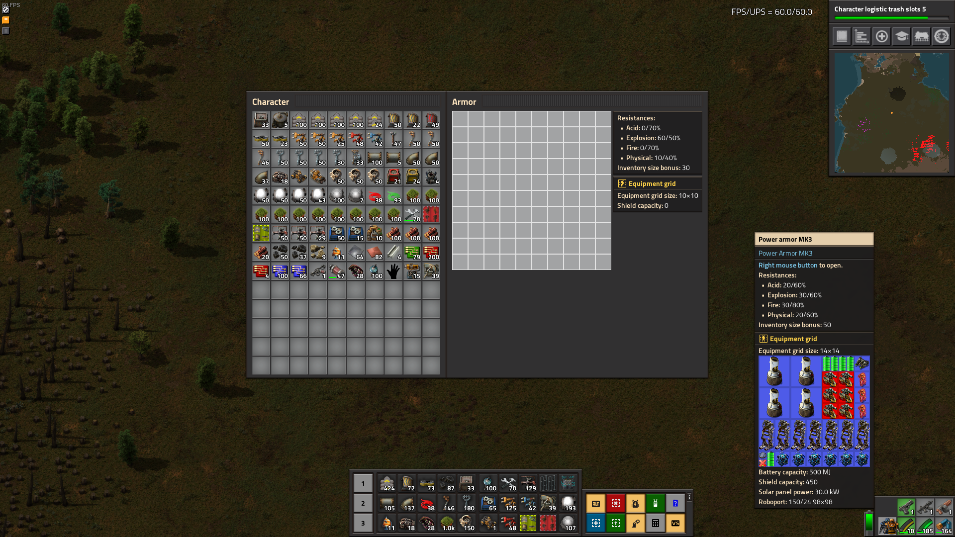 5. Observe that the armor and equipment grid size did not change (screenshot Untitled2).
