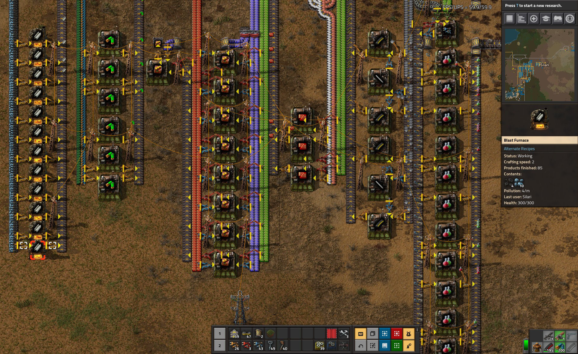 Demonstration of a couple of the new recipes. Blast furnace on the left, uranium shot shells next to them.