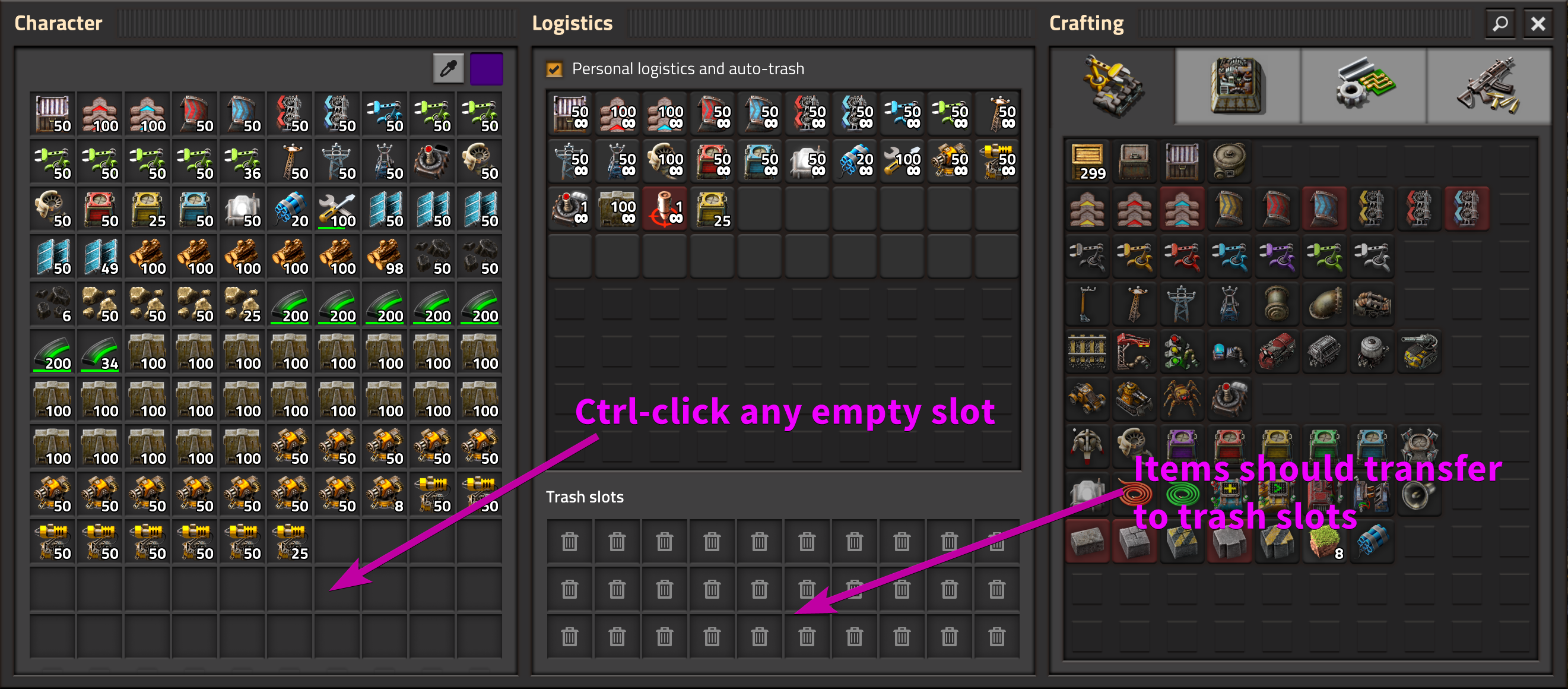 Personal inventory window