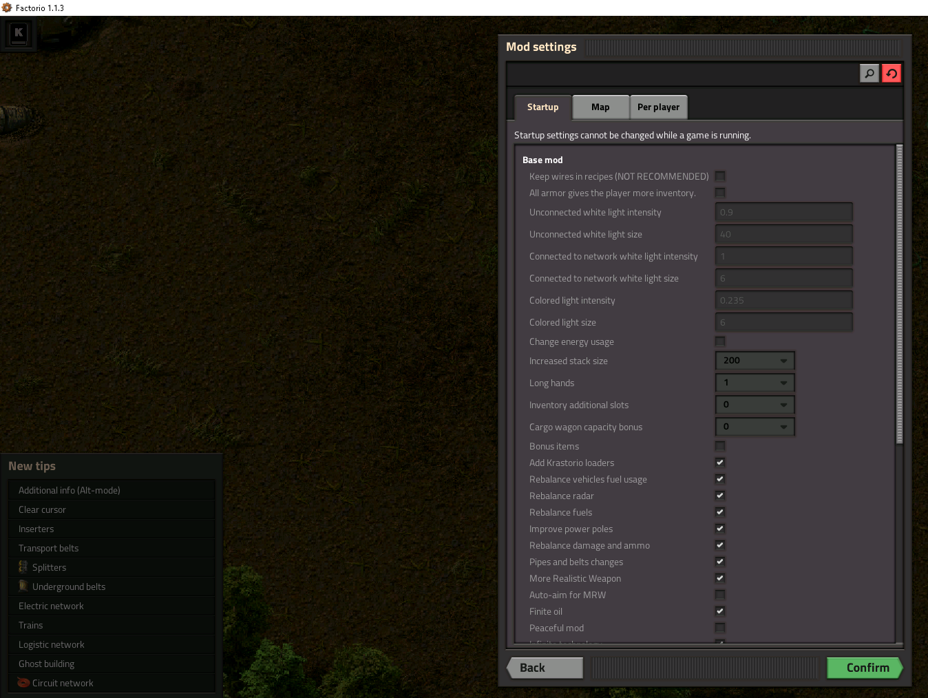 Settings dialog with many mods in 1.1.3