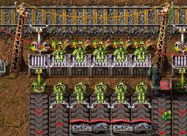 Test setup with green wire and empty loading inserters