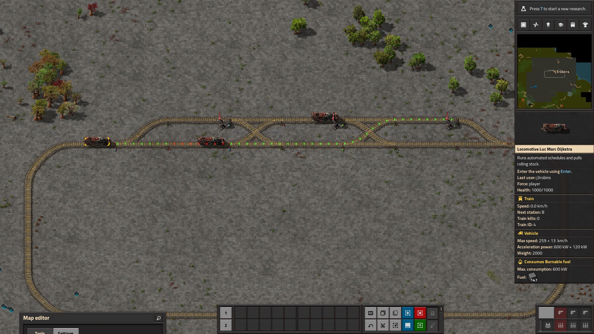 Screenshot showing path where train refuses to go around blocked train