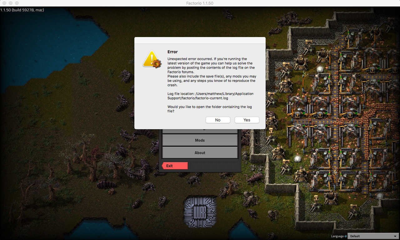 Error screen shot