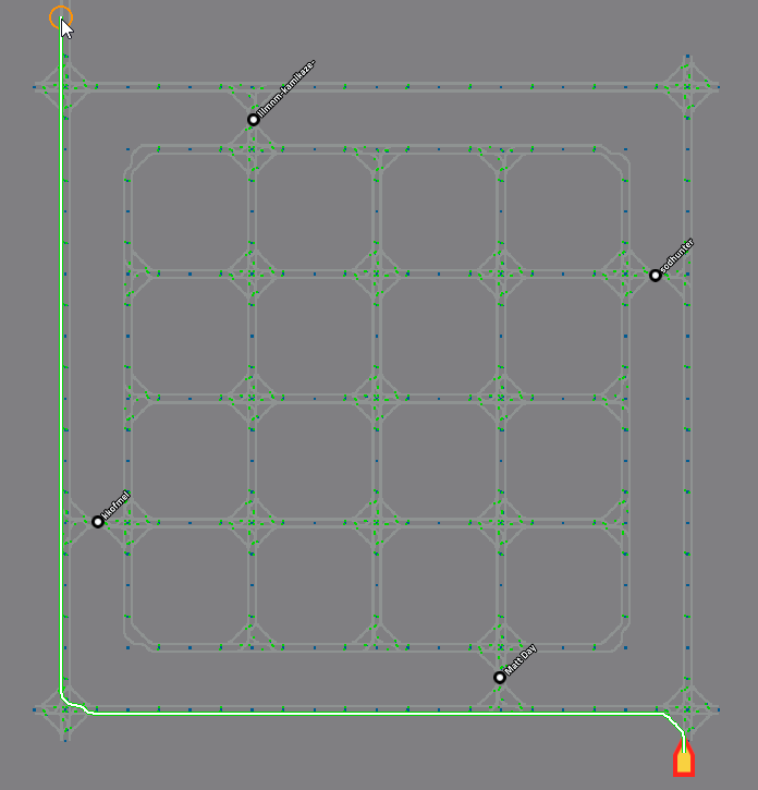 Grid with outside highway and penalty stations on the entires