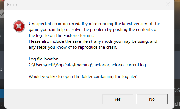 the error notification