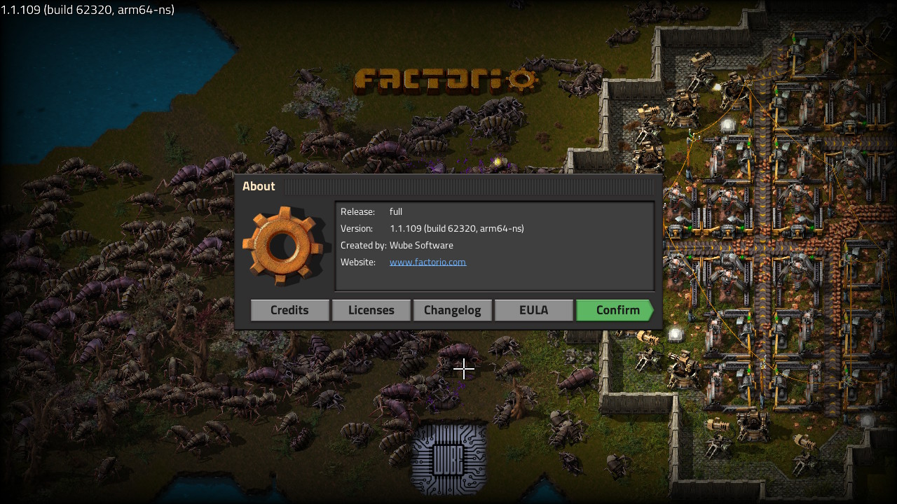 Factorio version 1.1.109 B62320 arm64-ns