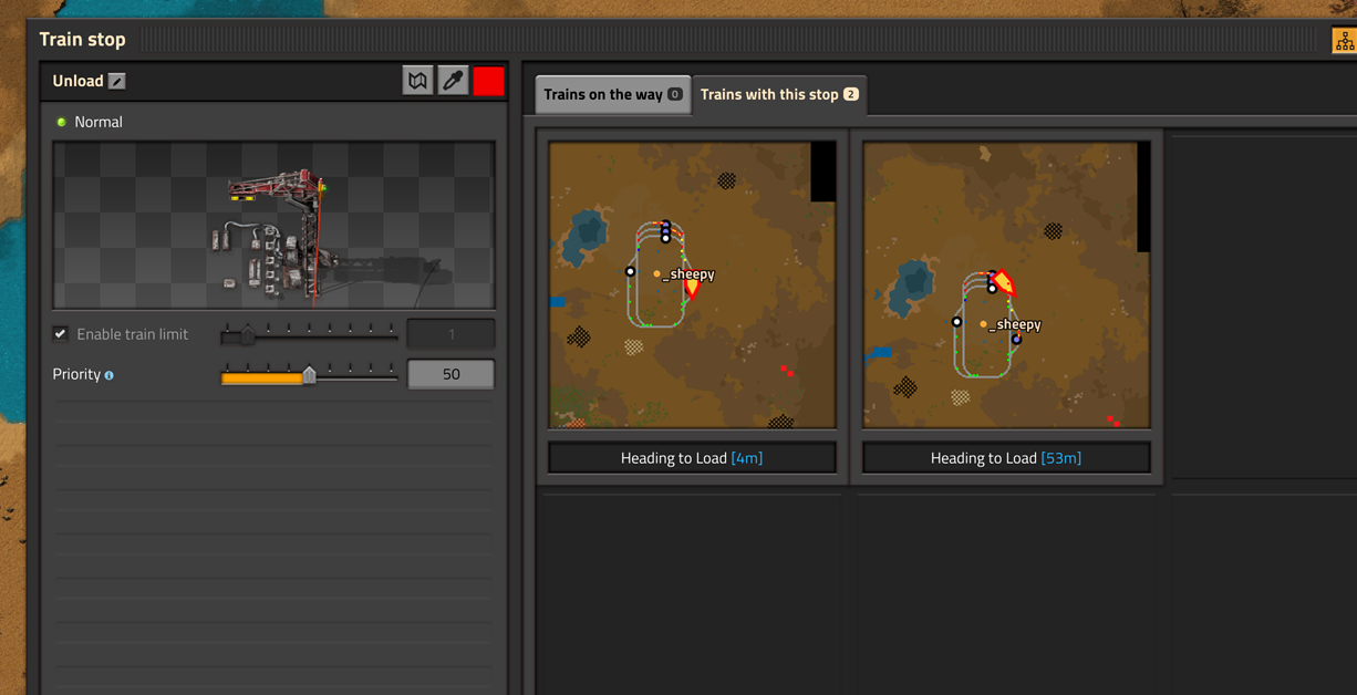 Unload station with limit = 1, with 2 trains dispatched to it
