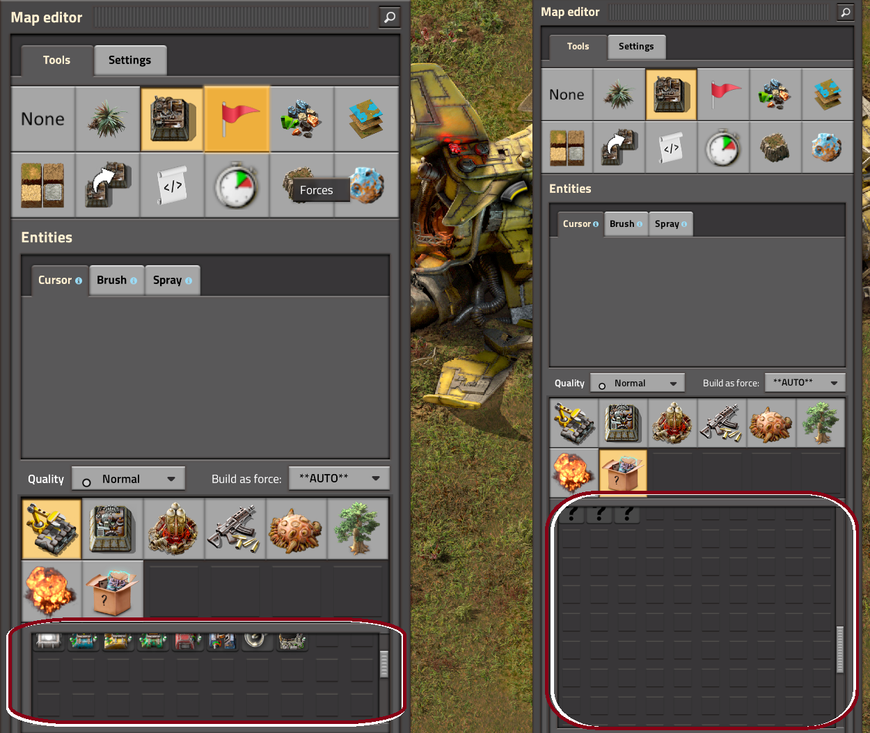 Composite screenshot showing the issue, whether 125% (left) or 100% scaling (right).