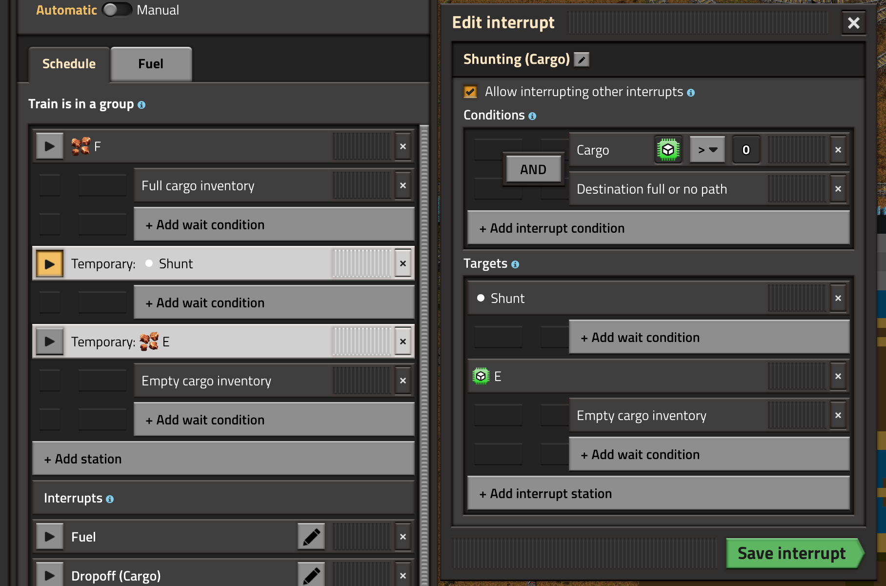 shunting interrupt shunting as intended (F and E stations were off)