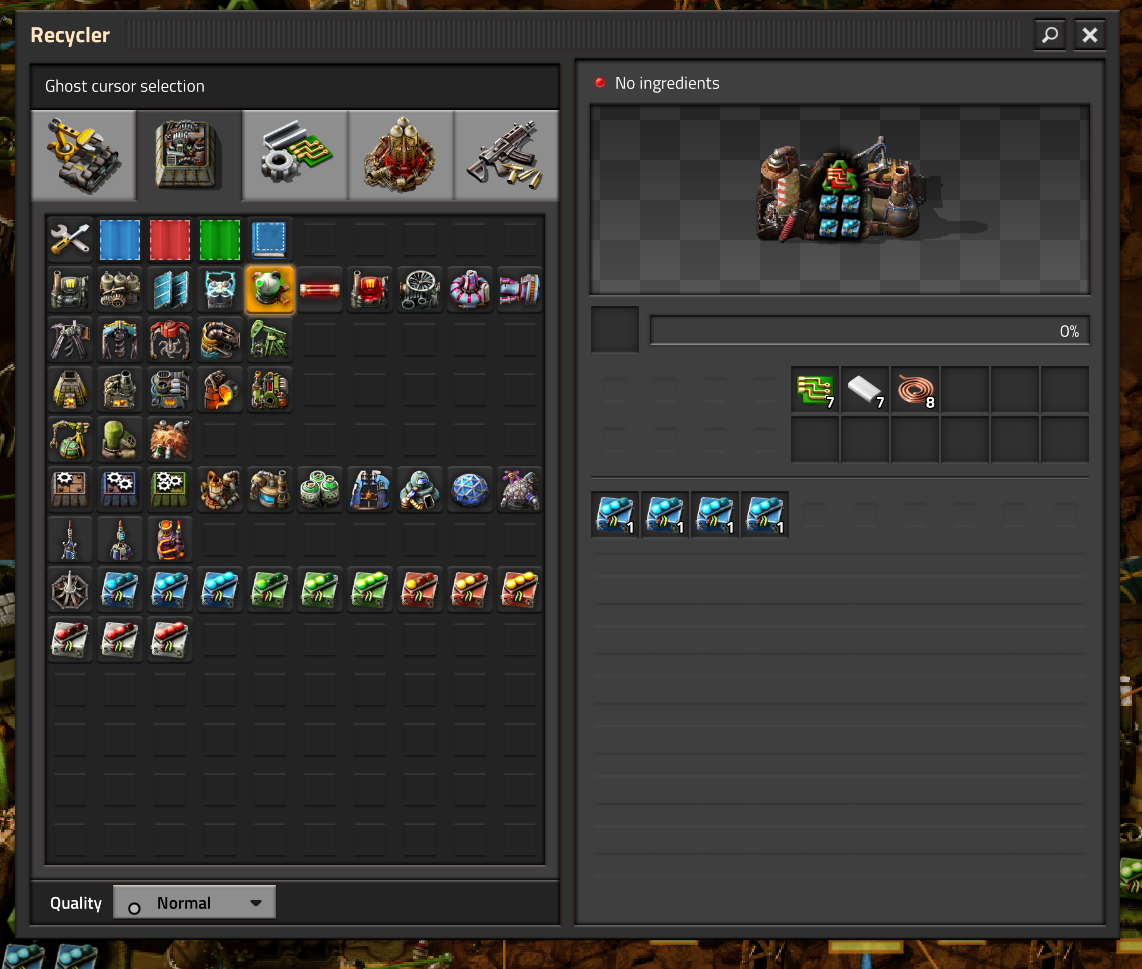 Empty recycler input/ingredients