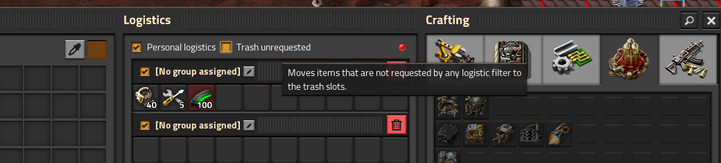 Trash requested enabled unchecked