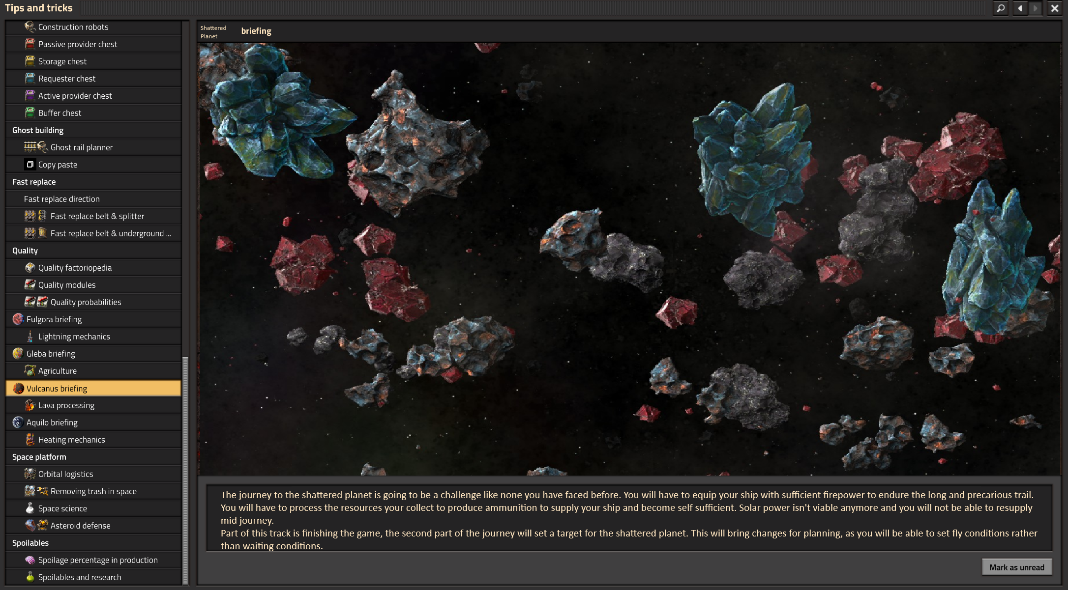 Possible briefing for the shattered planet