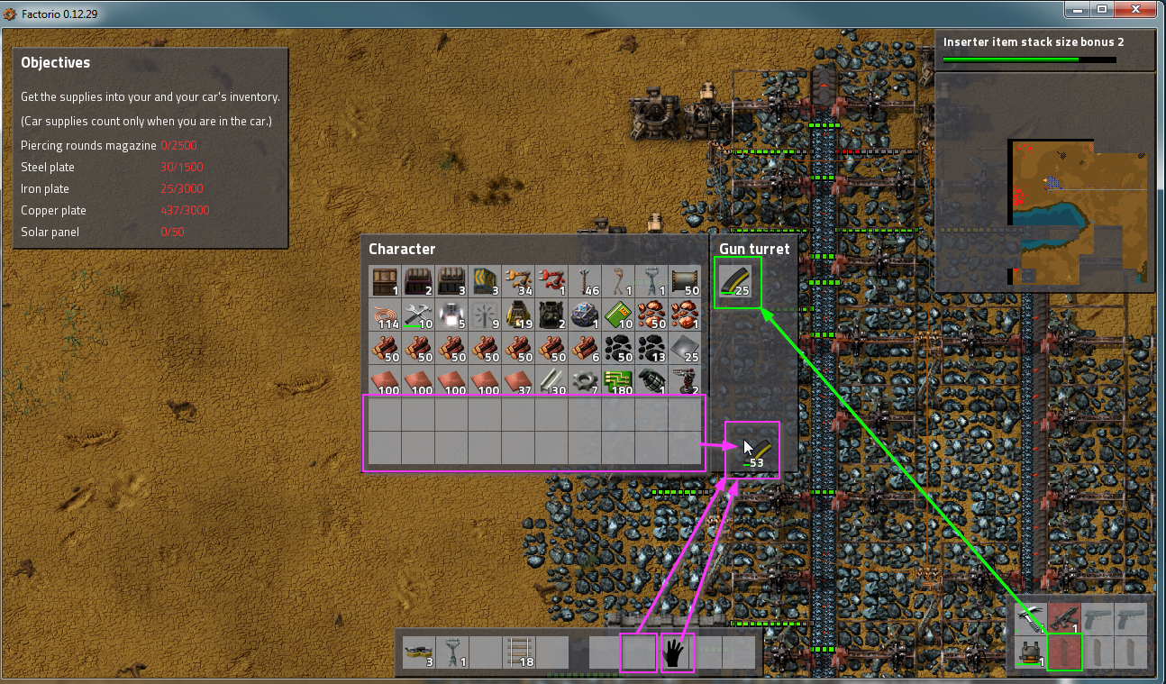 This view shows the inventory open, all my ammo stacks have consolidated to the cursor