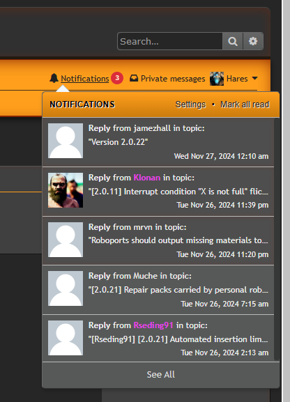 Notifications within the forums -- passing.