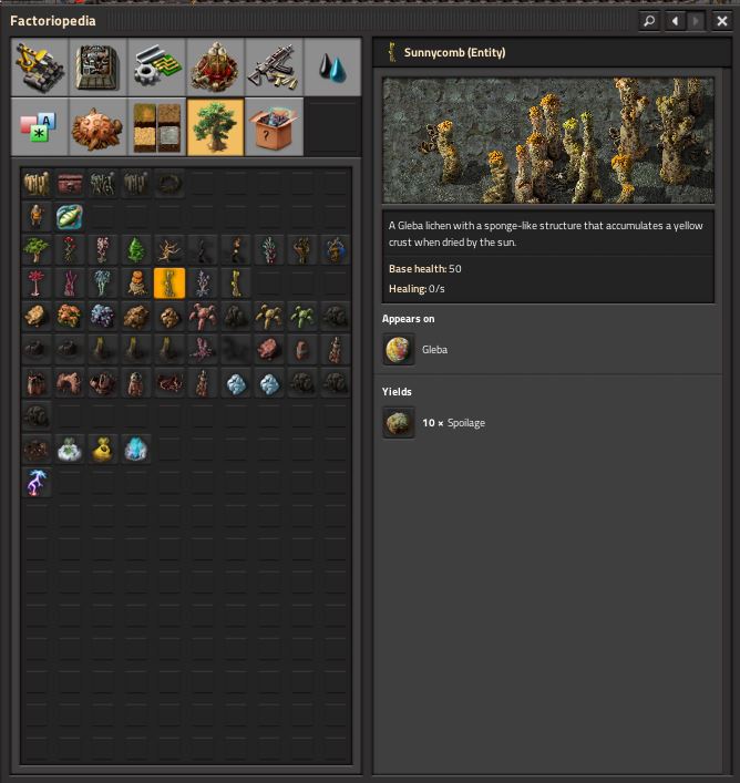 Factoriopedia sunnycomb entry