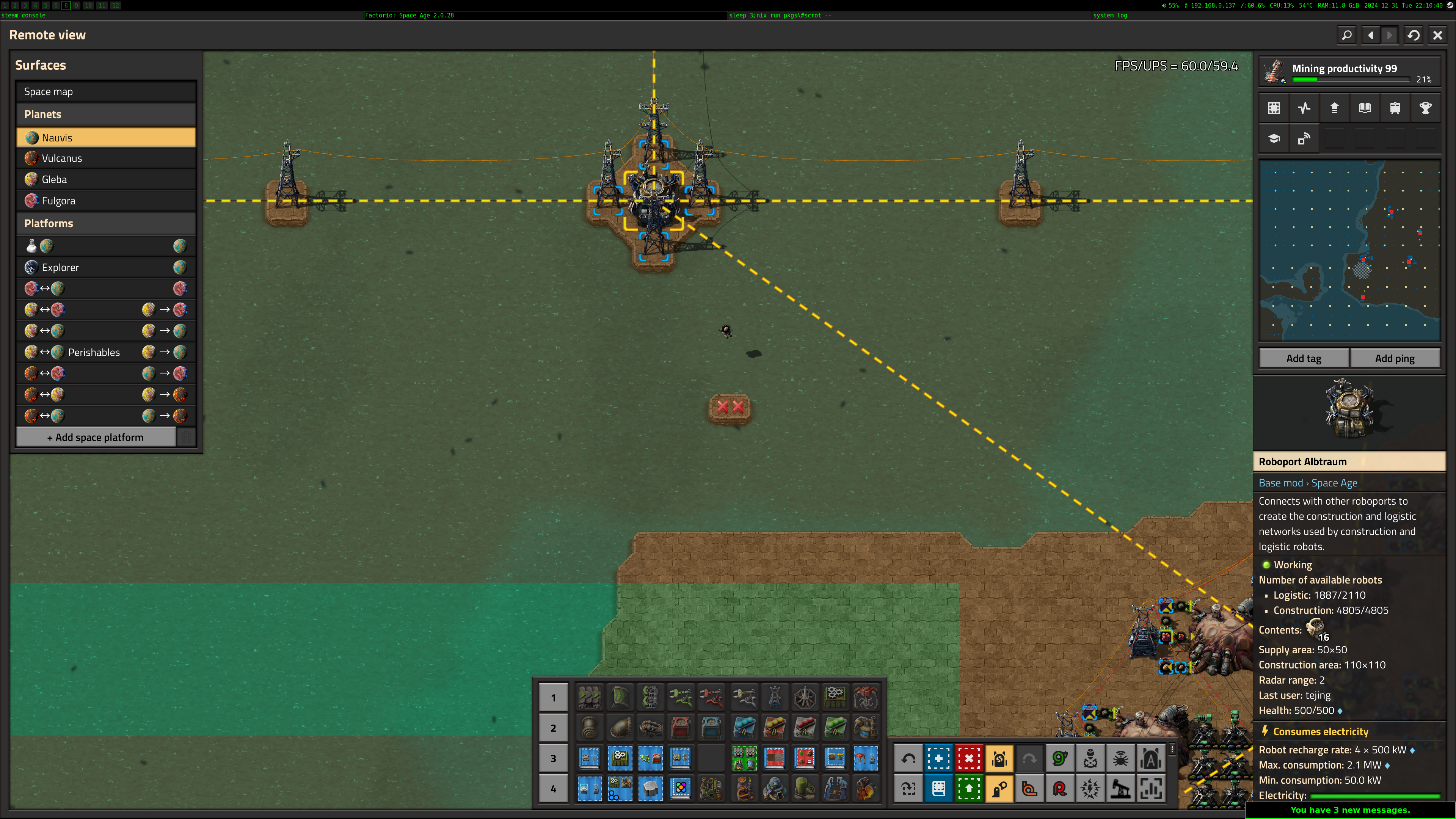 Note the tooltip on the roboport and that it's clearly in construction range.