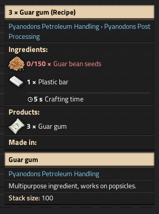 screenshot of guar gum recipe with nothing to make it